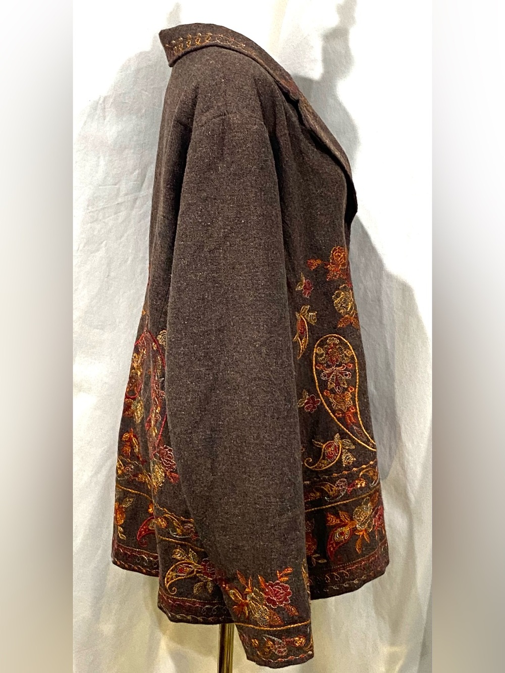 Coldwater Creek Brown Wool-Blend Colorful Embroidered Paisley Blazer Jacket 2X - Picture 2 of 13